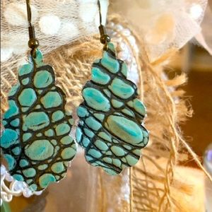 Textured teal leather earrings